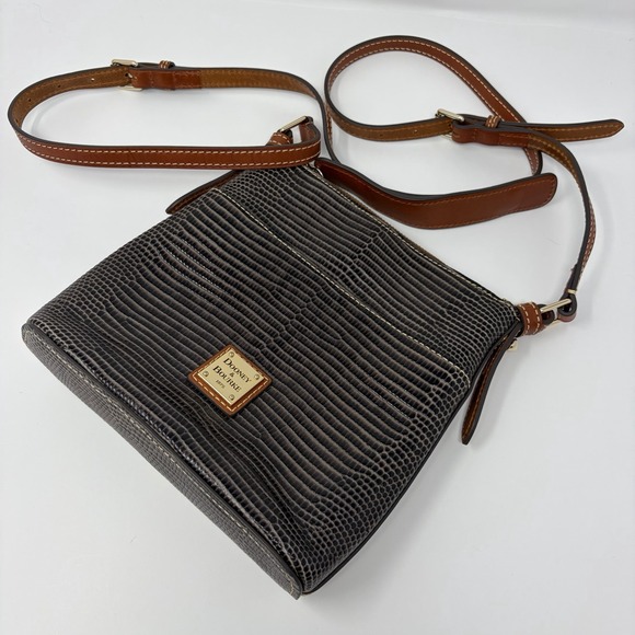 Dooney & Bourke Handbags - Dooney & Bourke Lizard Embossed Letter Carrier Crossbody Bag Purse in Black